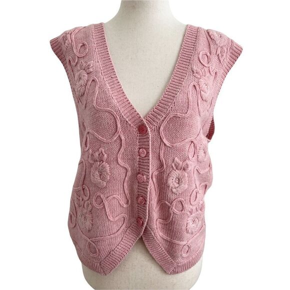 Vintage Cottagecore Wool Blend Lt Pink Sweater Vest Alfred Dunner Petite Small - Picture 1 of 8